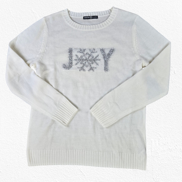 Signature Collection Ivory Silver Metallic Joy Crewneck Snowflake Sweater Large - Picture 1 of 6